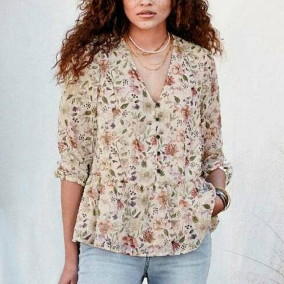 Matilda Jane Good Hart Floral Boho Neutral Blouse Top size Medium New NWT D35 - Picture 1 of 10